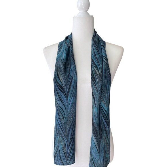 Gail Mackenzie Silk Hand Made Blue Patterned Scarf Rectangle Floral Marbelized - Picture 2 of 6